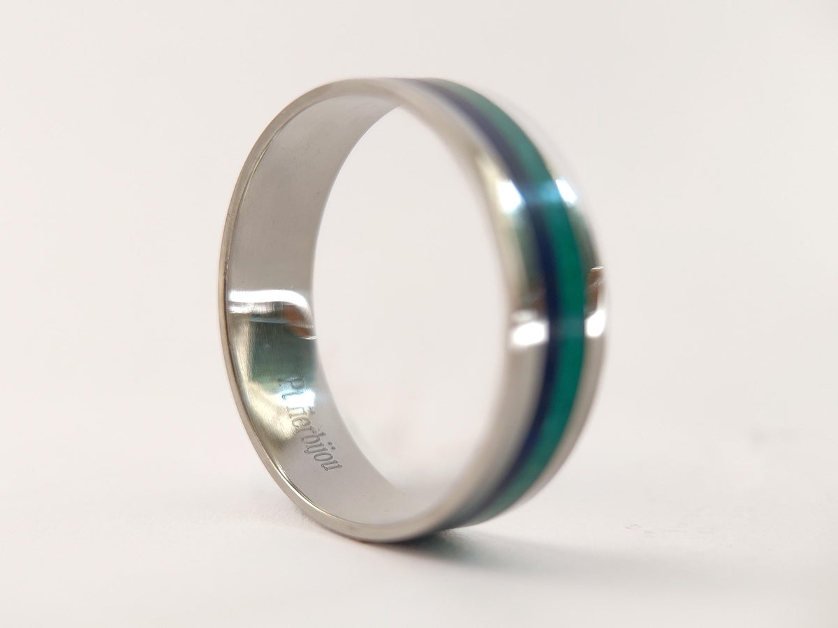 Platinum Lapis Lazuli and Malachite Ring - Centered Inlay