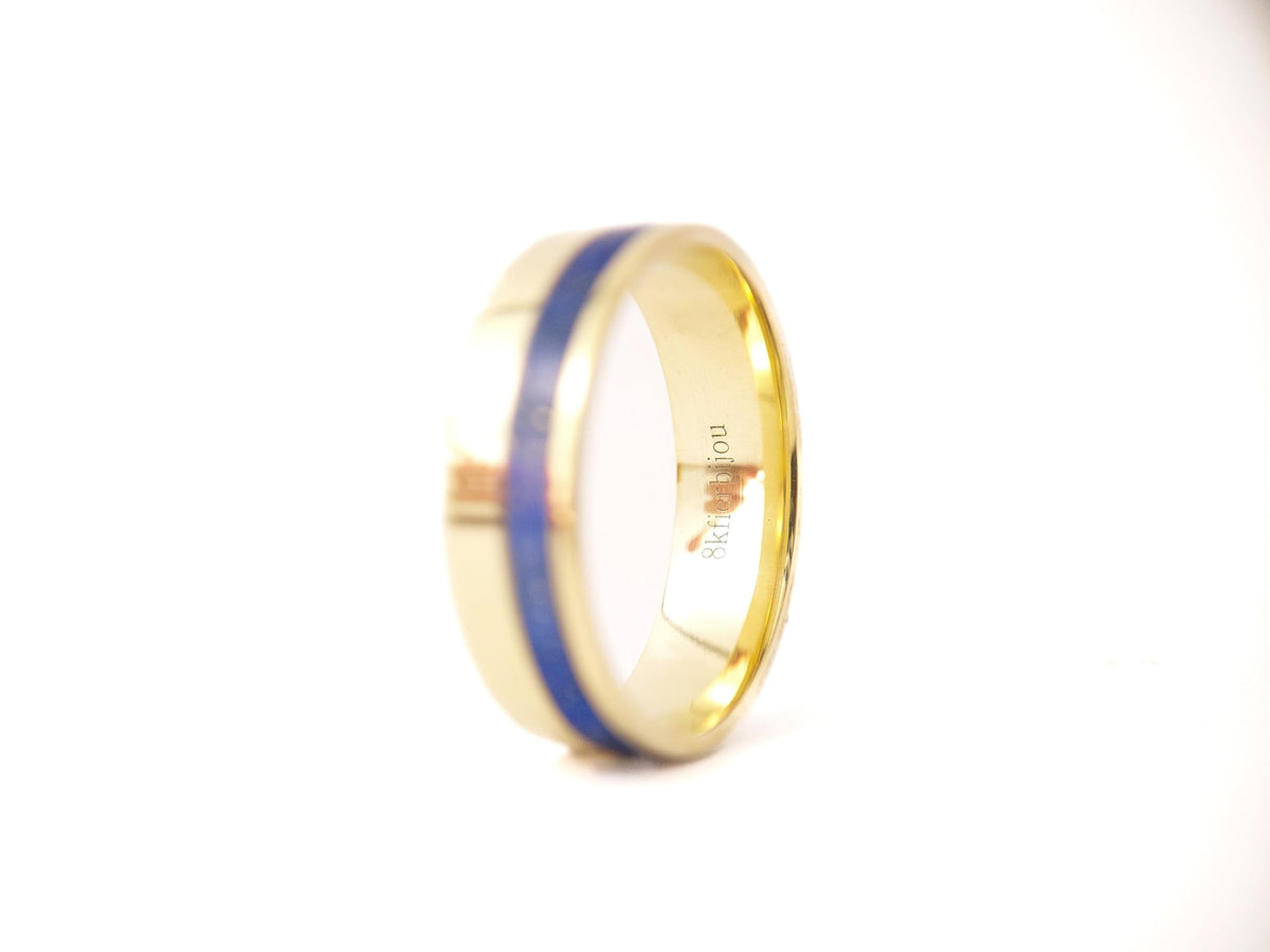 Gold Lapis Lazuli Ring - Offset Inlay