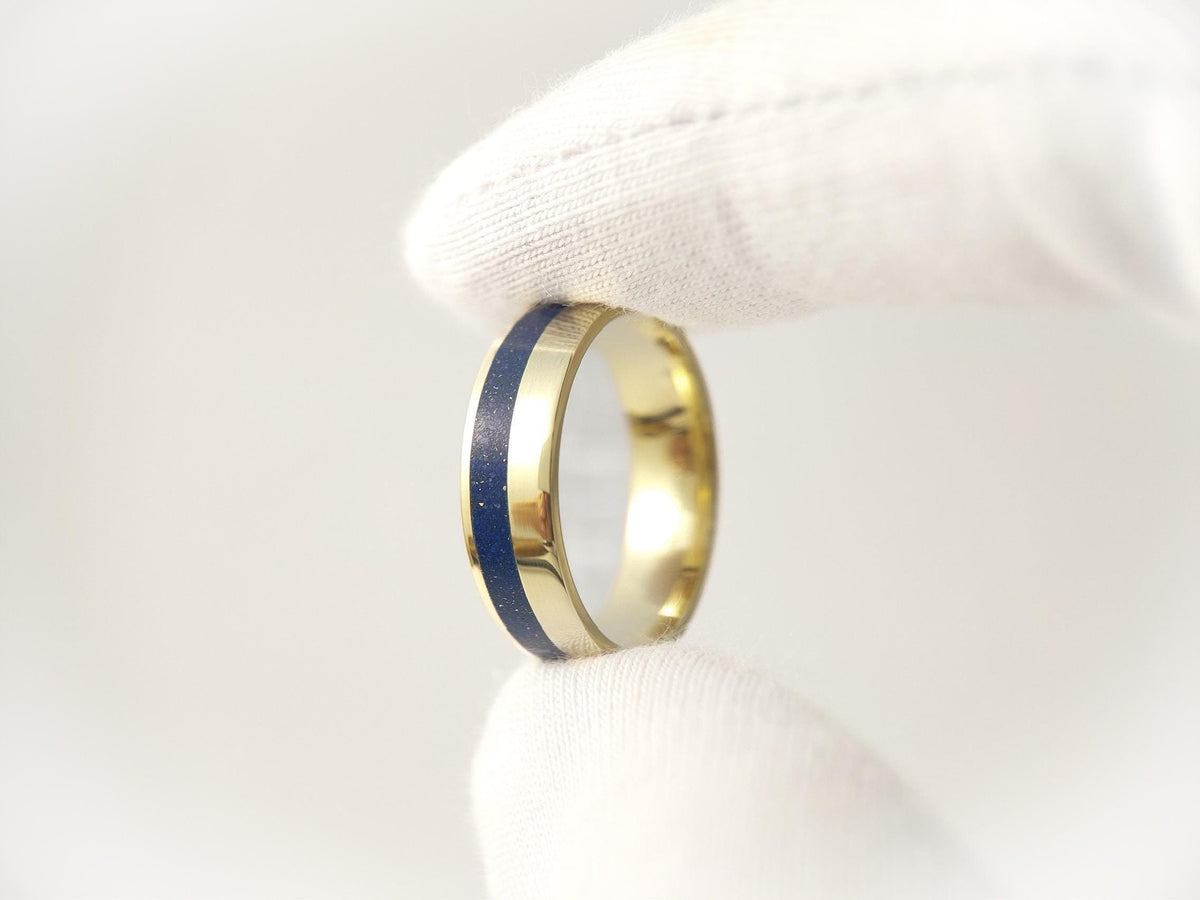 Gold Lapis Lazuli Ring - Offset Inlay