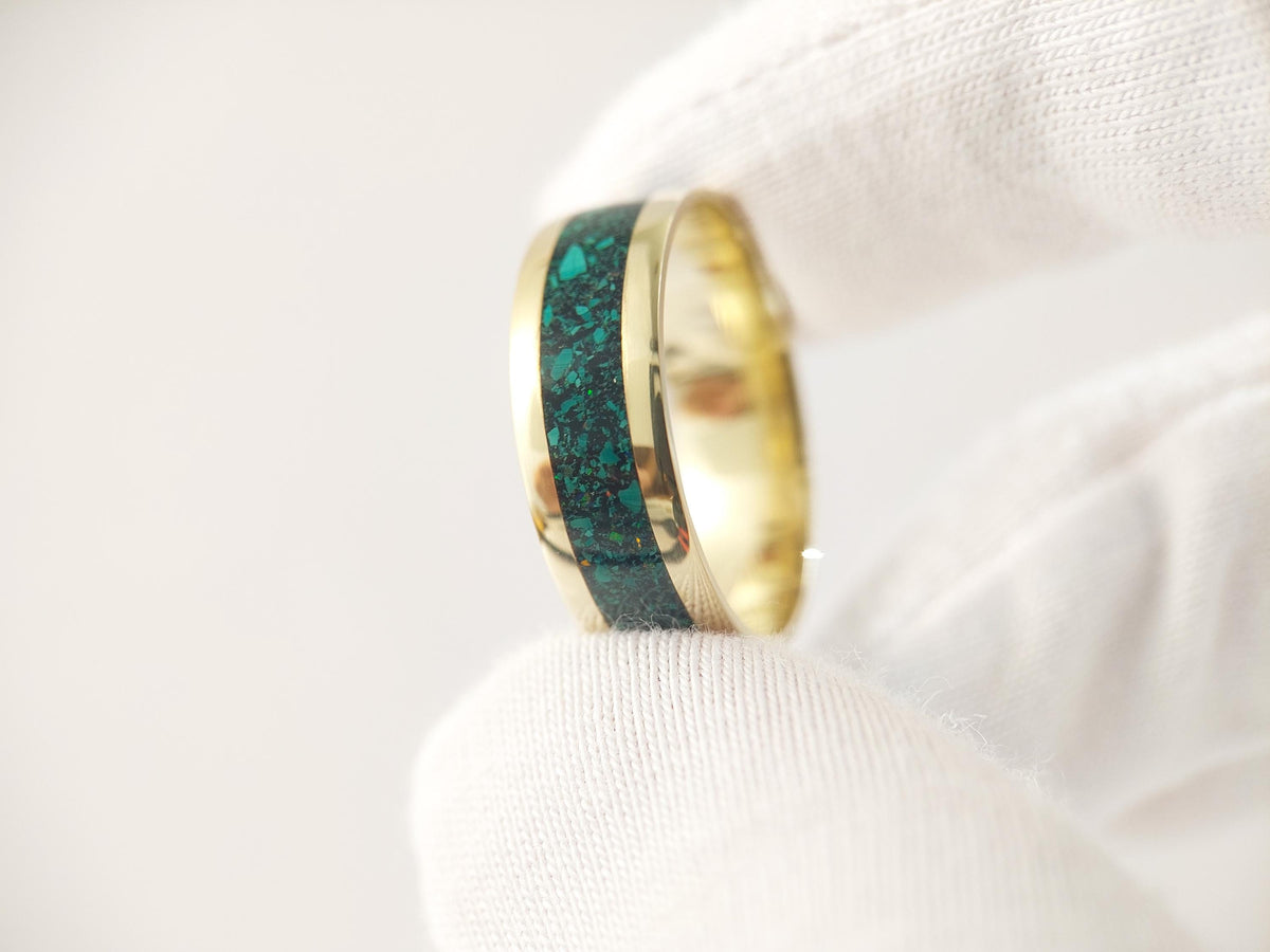 Gold Malachite, Opal and Jet Ring - Centered Inlay