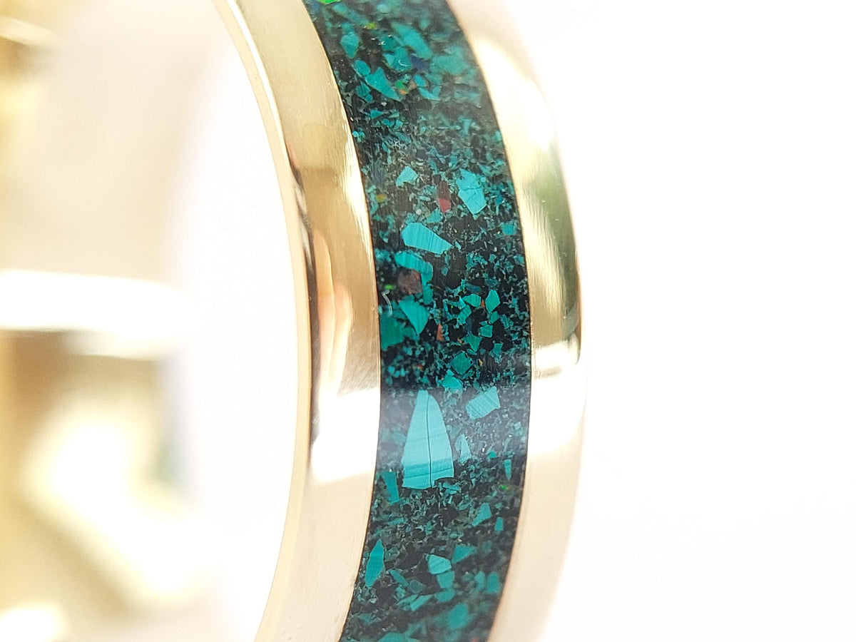 Gold Malachite, Opal and Jet Ring - Centered Inlay