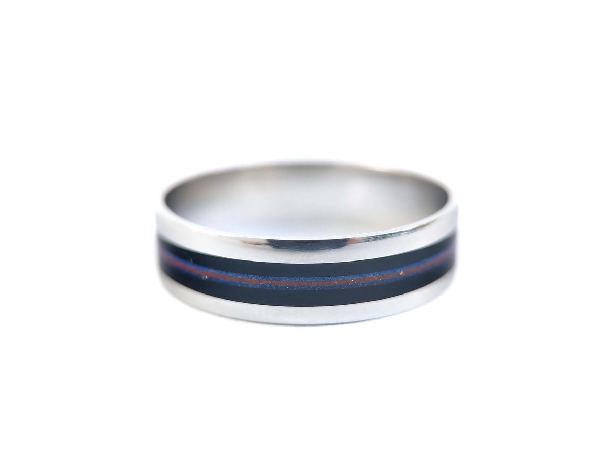 Platinum Lapis Lazuli, Jasper and Jet Ring - Centered Inlay