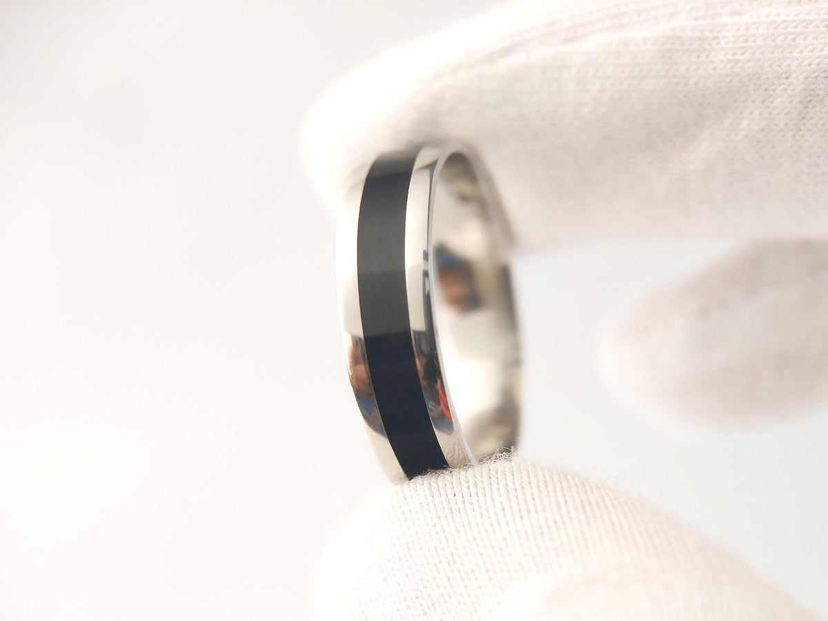 Platinum Jet Ring - Centered Inlay