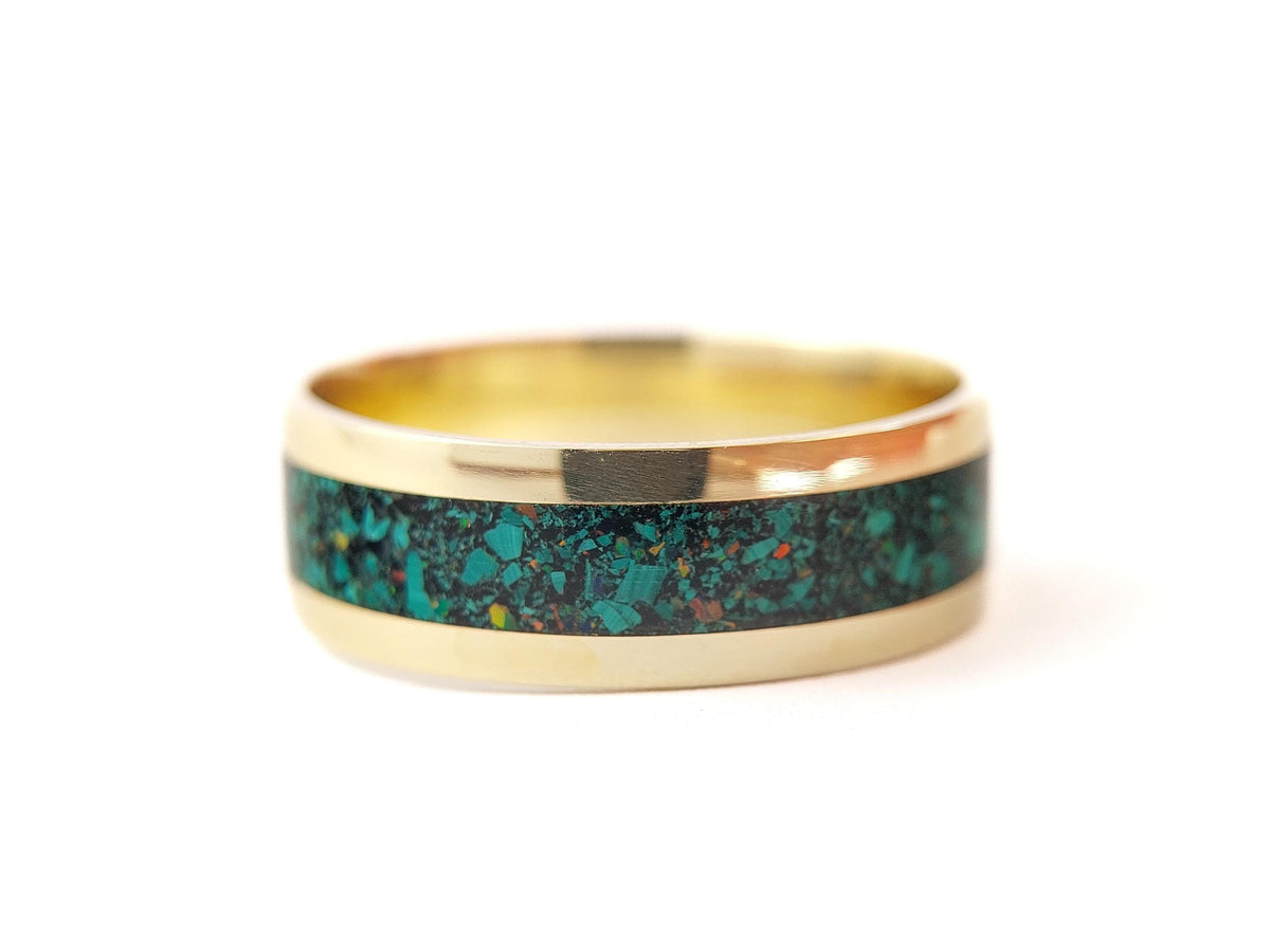 Gold Malachite, Opal and Jet Ring - Centered Inlay