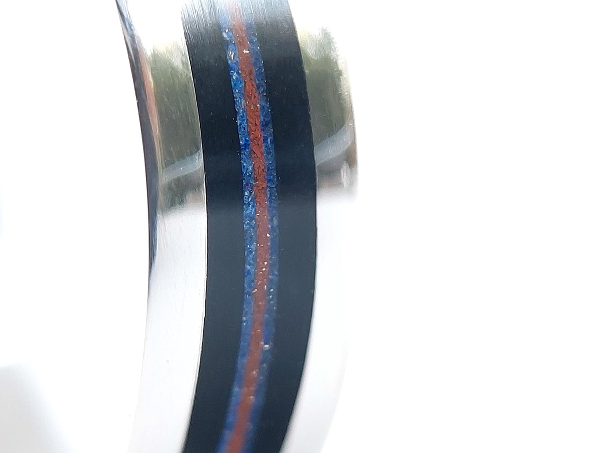 Platinum Lapis Lazuli, Jasper and Jet Ring - Centered Inlay