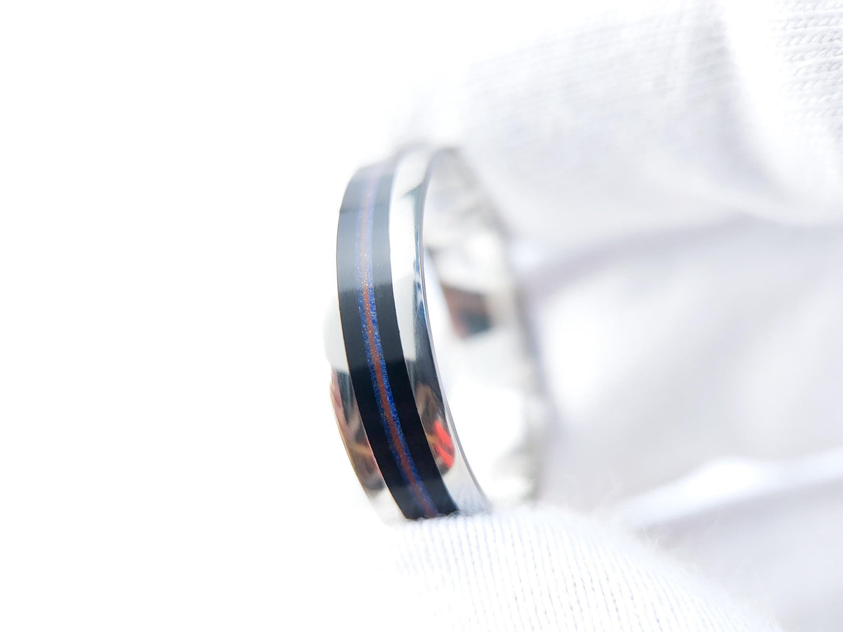 Platinum Lapis Lazuli, Jasper and Jet Ring - Centered Inlay