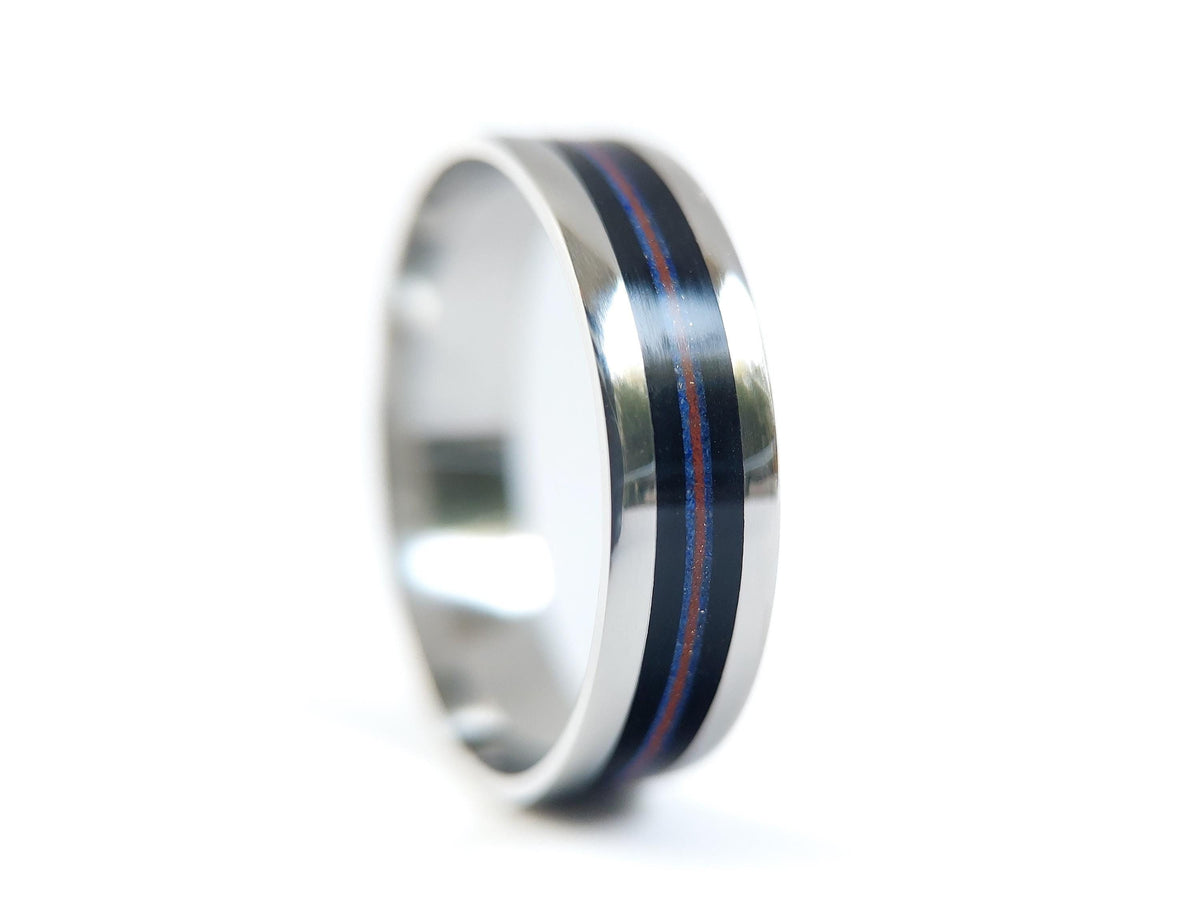 Platinum Lapis Lazuli, Jasper and Jet Ring - Centered Inlay