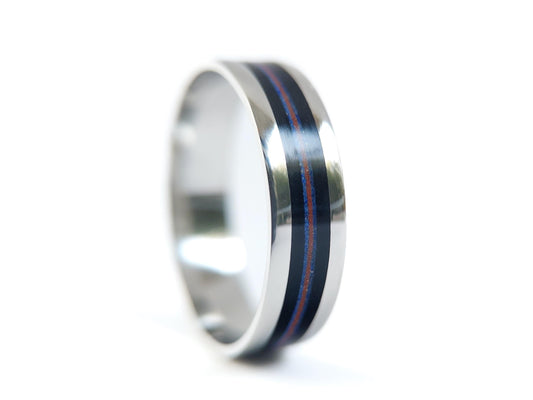 Platinum Lapis Lazuli, Jasper and Jet Ring - Centered Inlay