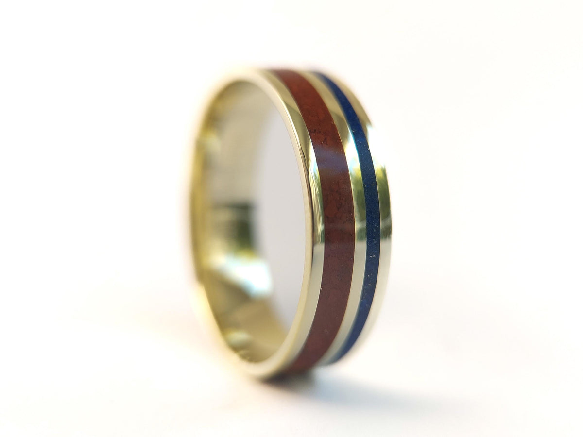 Gold Jasper and Lapis Lazuli Ring - Twin Inlay