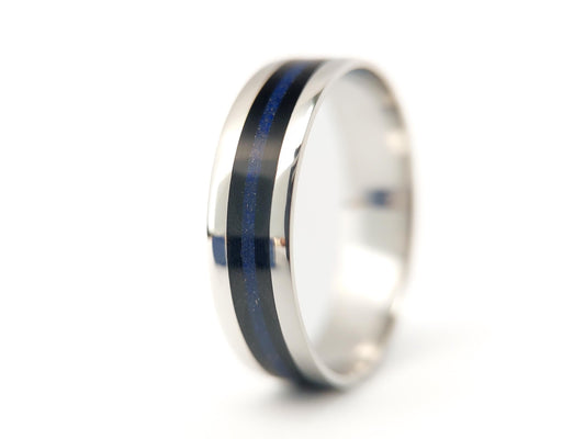 Platinum Lapis Lazuli and Jet Ring - Layered Inlay