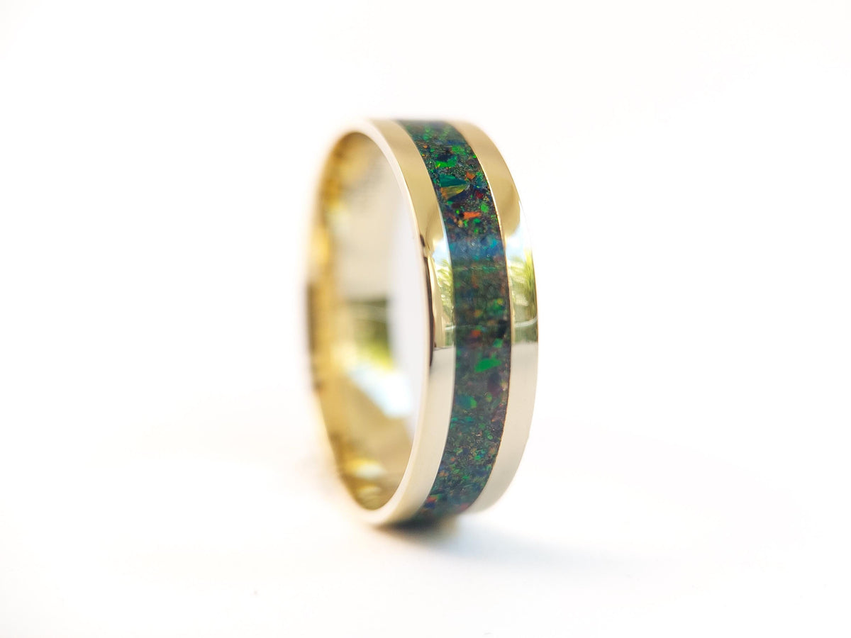 Gold Fire Opal Ring - Centered Inlay