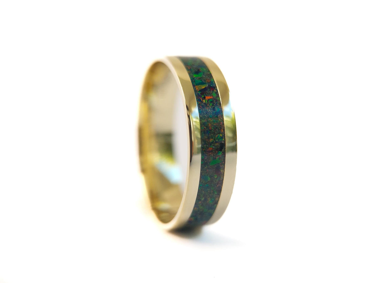 Gold Fire Opal Ring - Centered Inlay