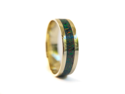 Gold Fire Opal Ring - Centered Inlay