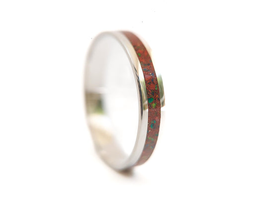 Platinum Jasper and Opal Ring - Centered Inlay