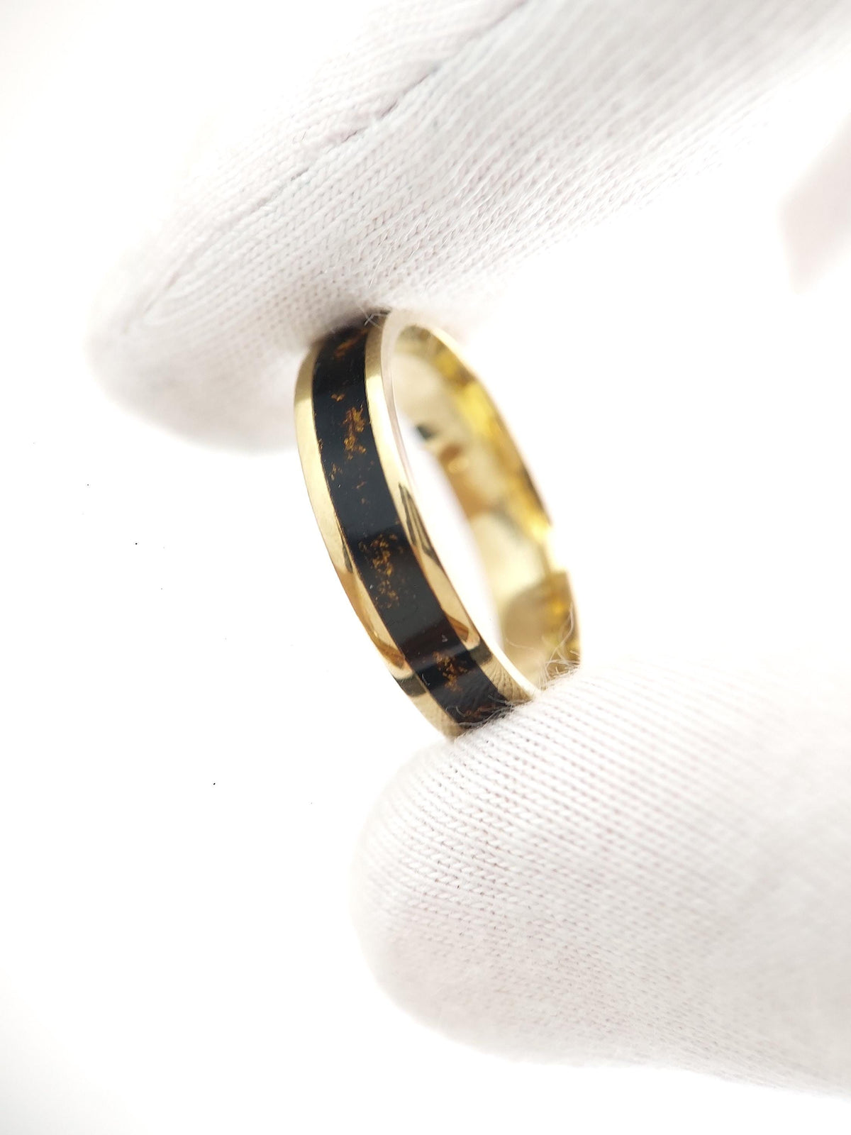 Gold Jet Ring - Centered Inlay and 22K Gold Leaves