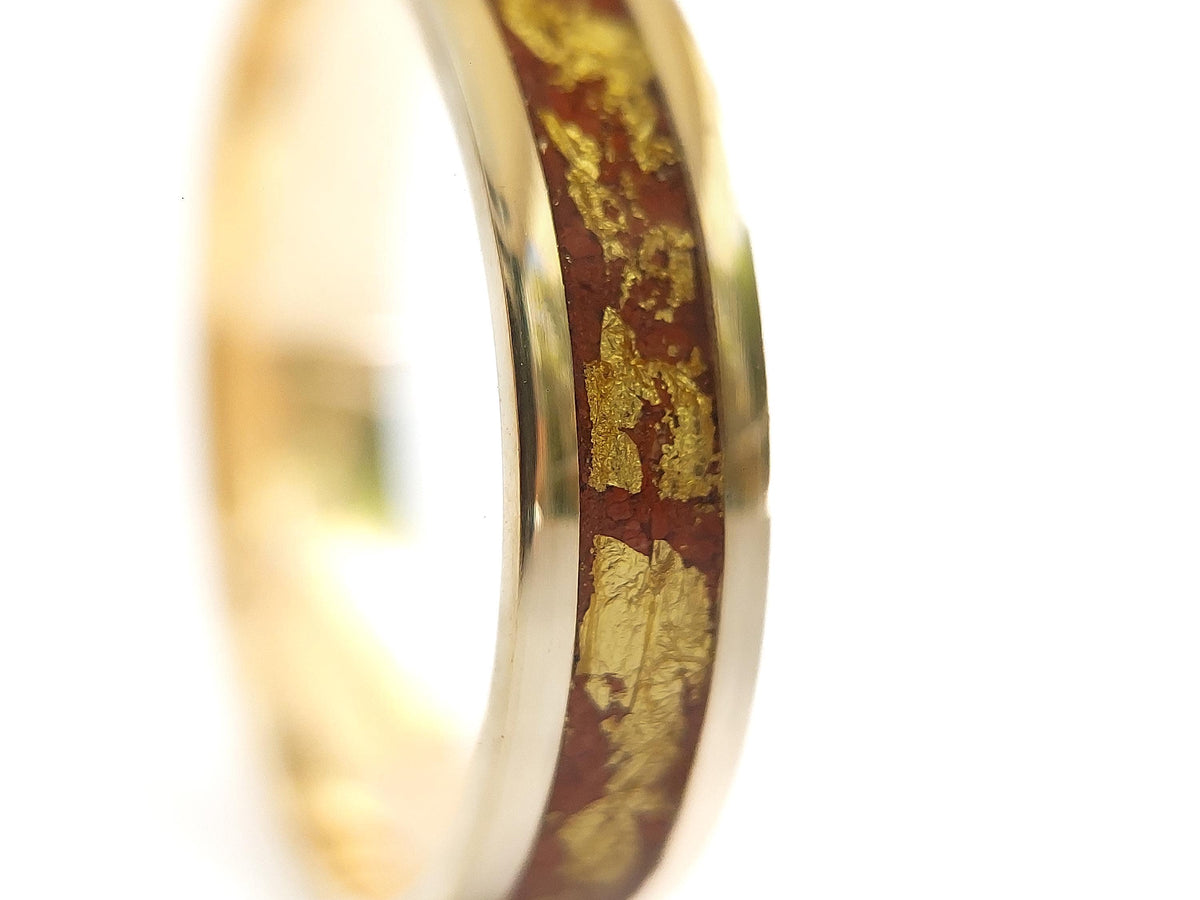 Gold Jasper Ring - Centered Inlay and 22K Gold Leaves