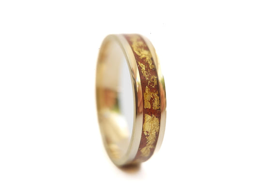 Gold Jasper Ring - Centered Inlay and 22K Gold Leaves