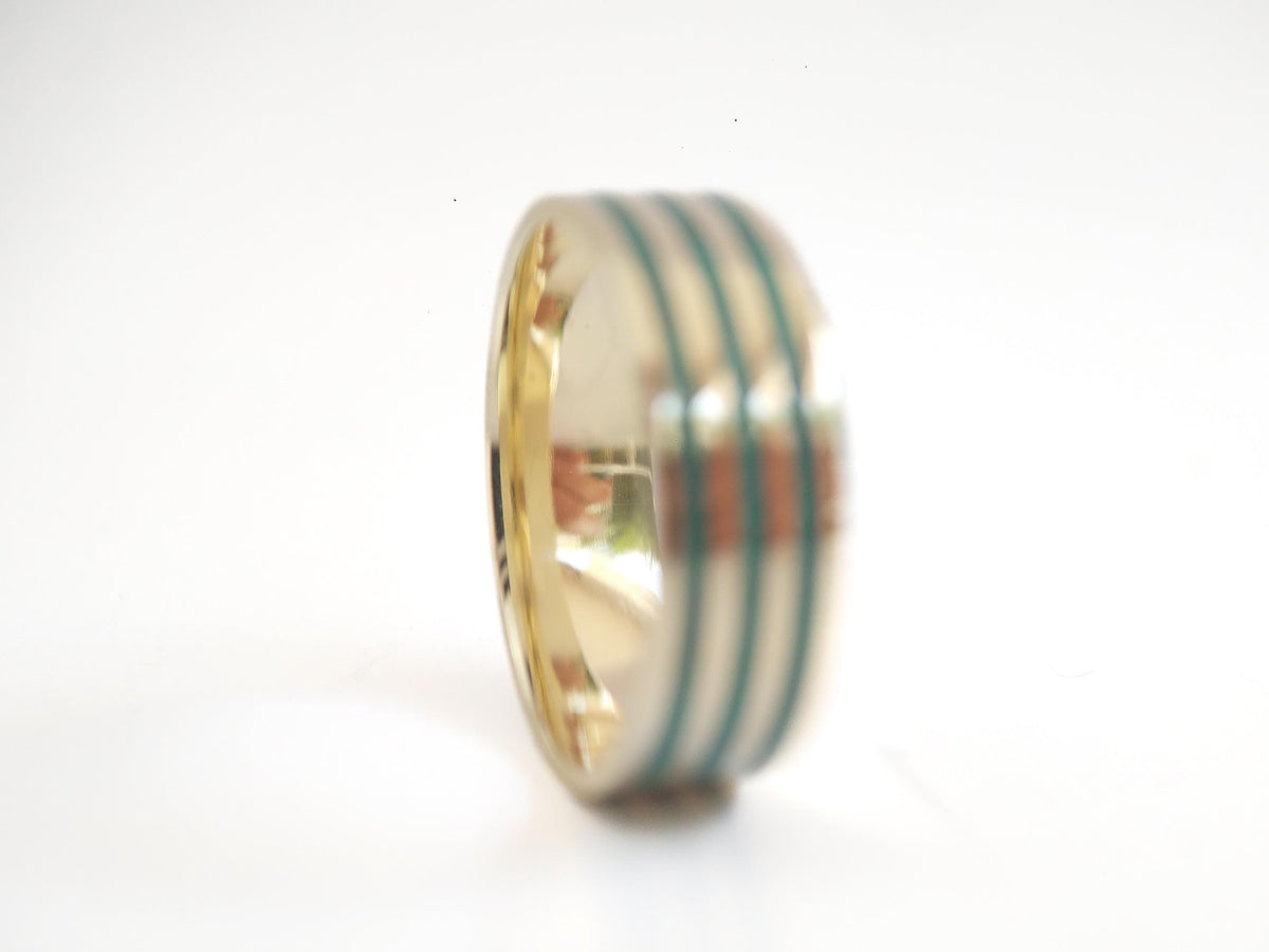 Gold Malachite Ring - Stripe Inlay