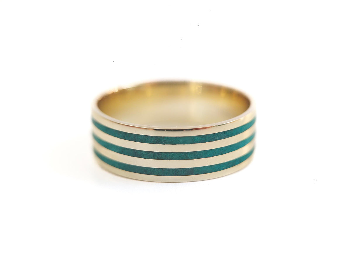 Gold Malachite Ring - Stripe Inlay