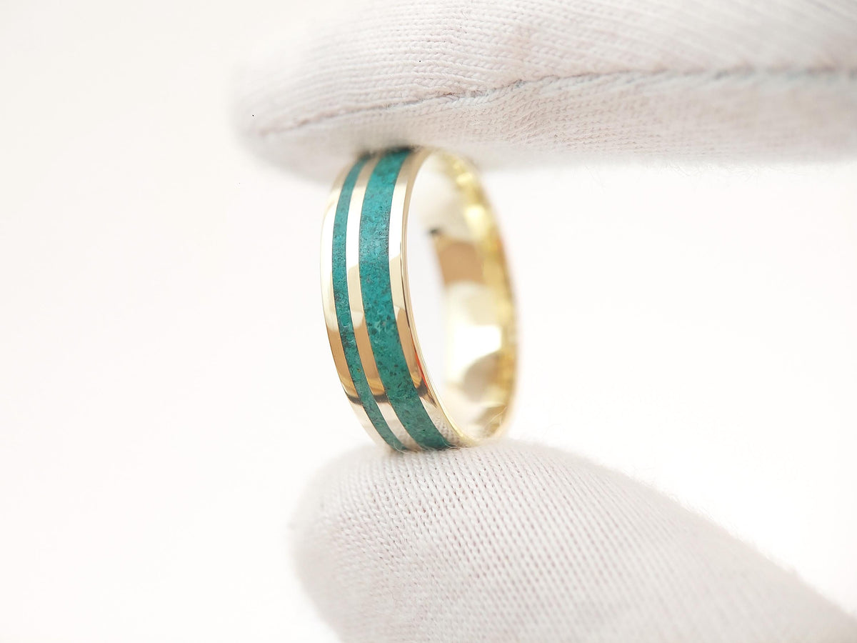 Gold Malachite Ring - Twin Inlay