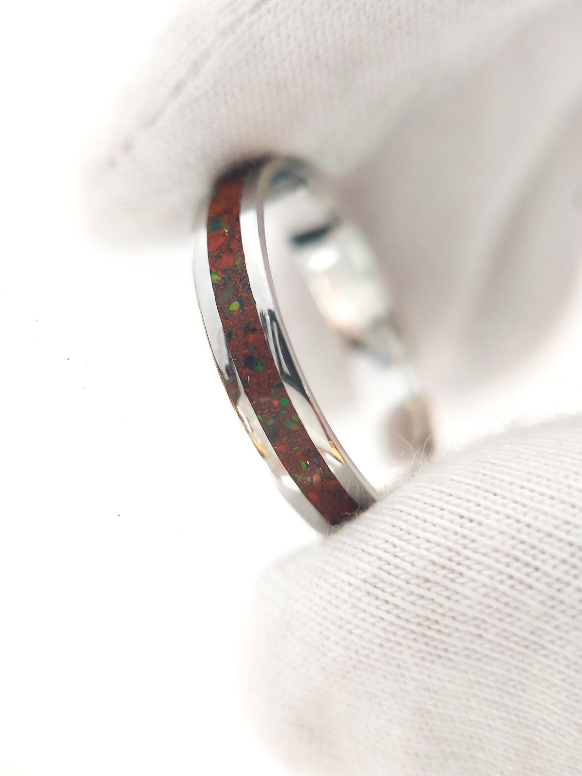 Platinum Jasper and Opal Ring - Centered Inlay