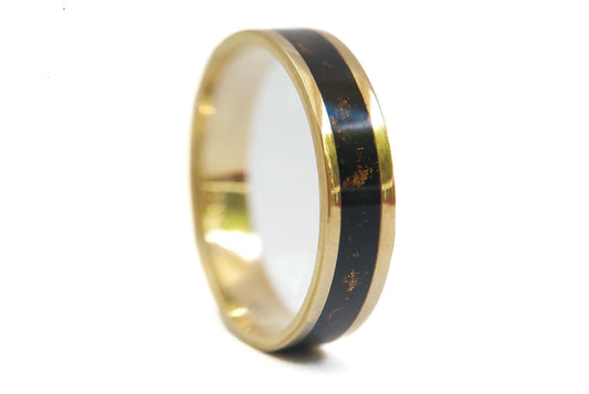 Gold Jet Ring - Centered Inlay and 22K Gold Leaves
