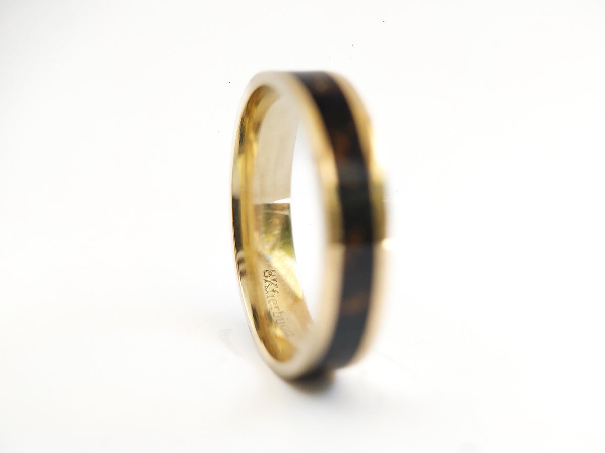 Gold Jet Ring - Centered Inlay and 22K Gold Leaves