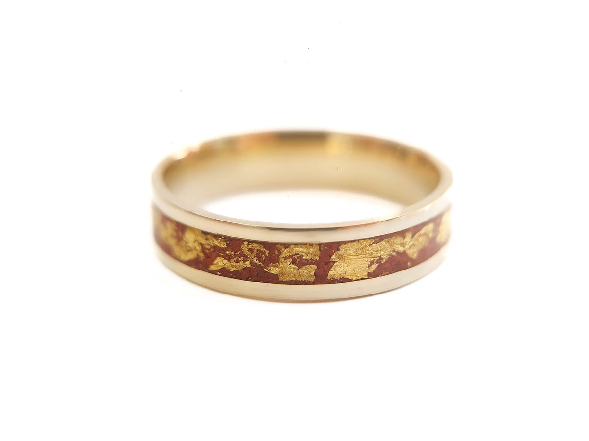 Gold Jasper Ring - Centered Inlay and 22K Gold Leaves