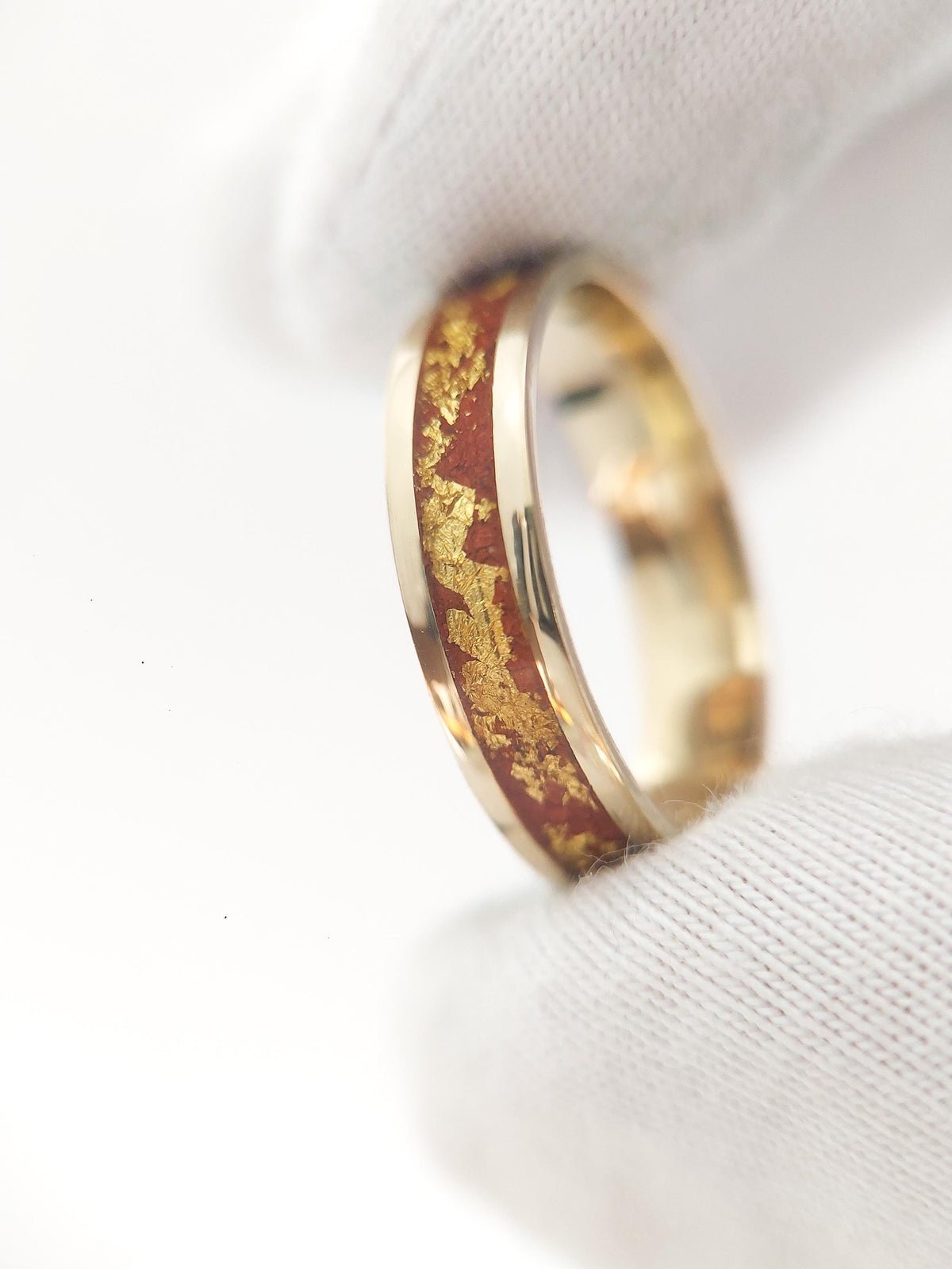 Gold Jasper Ring - Centered Inlay and 22K Gold Leaves