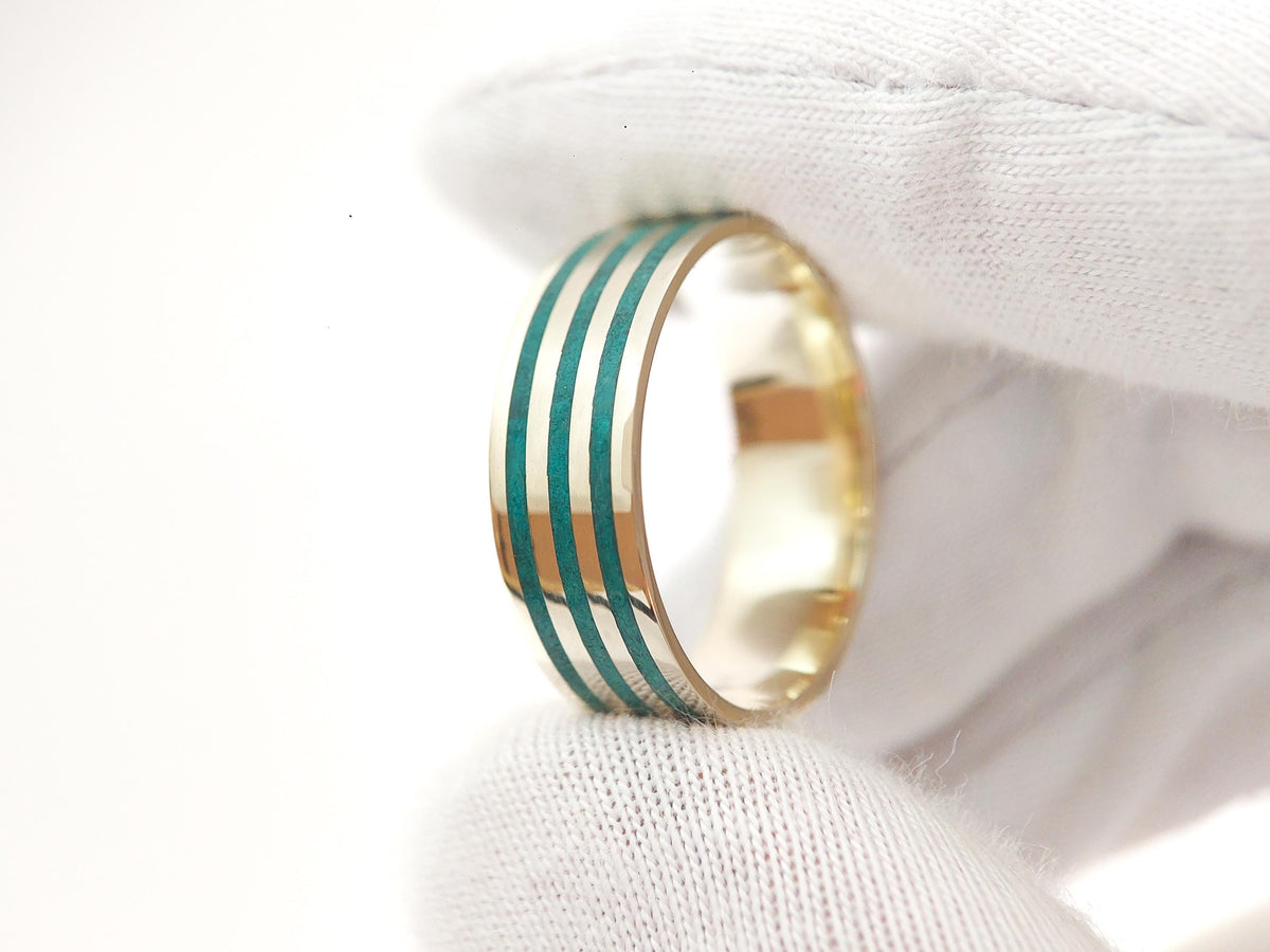 Gold Malachite Ring - Stripe Inlay