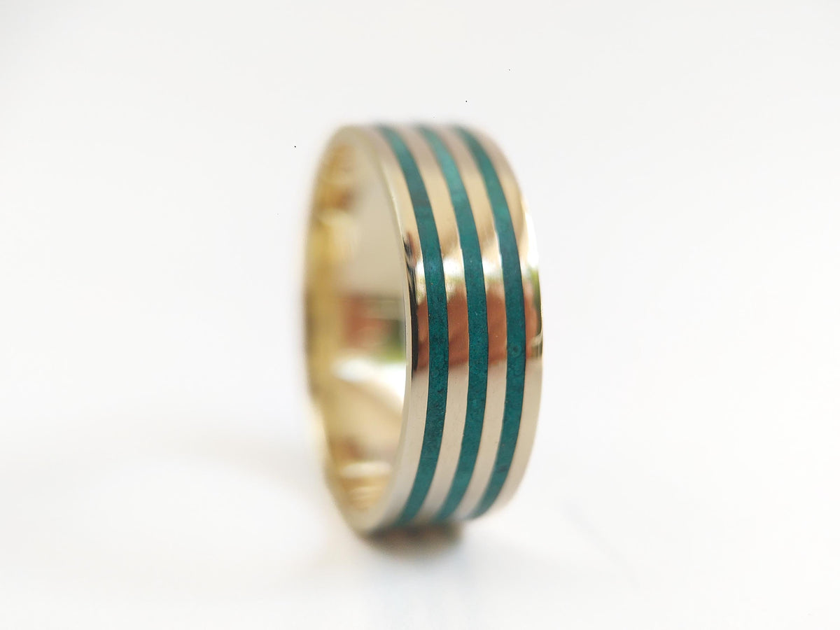 Gold Malachite Ring - Stripe Inlay