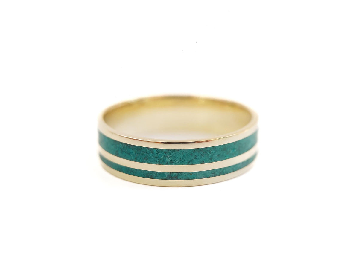Gold Malachite Ring - Twin Inlay