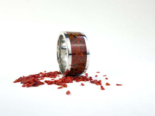 Platinum Red Opal Ring - Wide Inlay