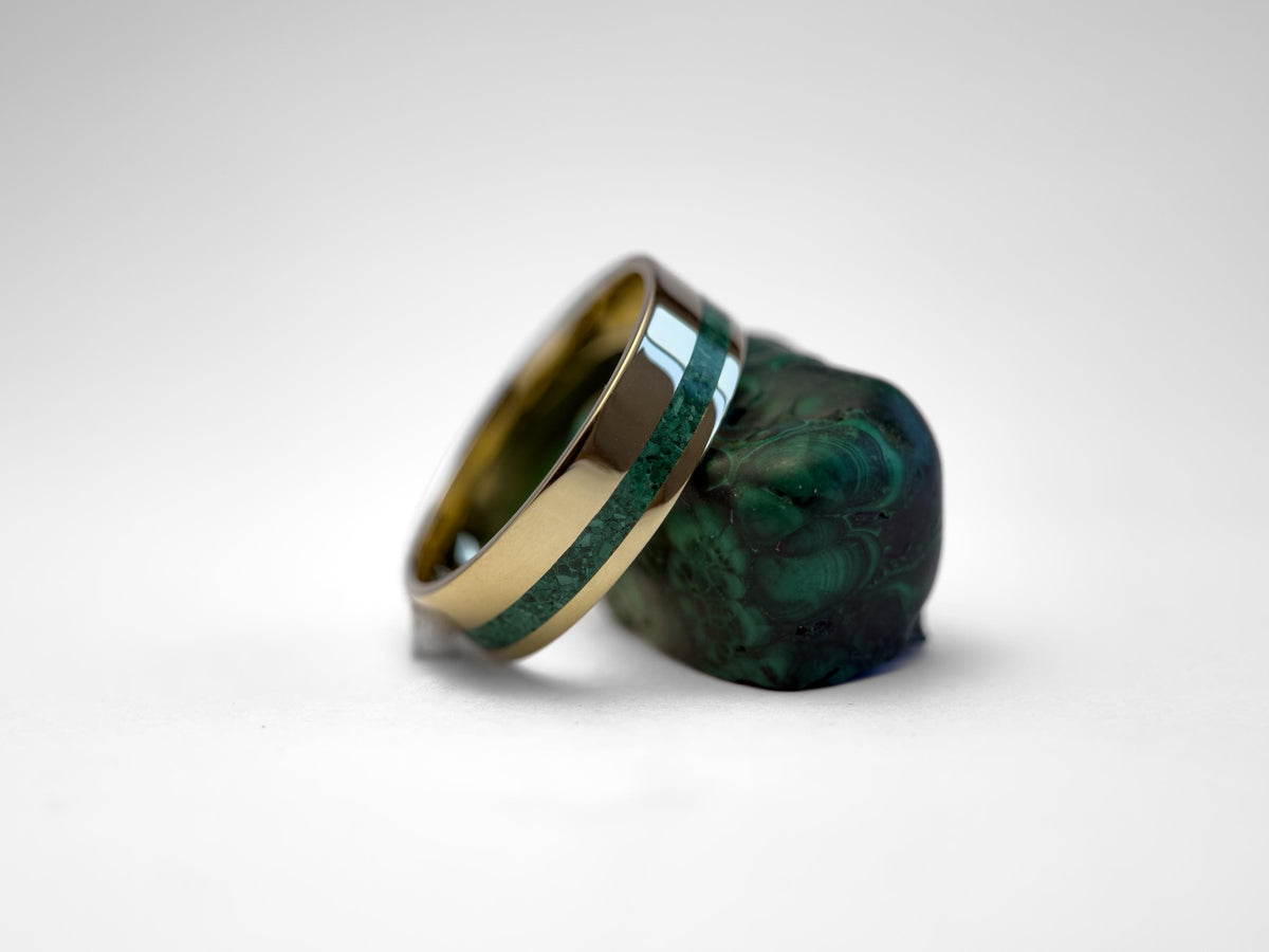 Gold Malachite Ring - Offset Inlay