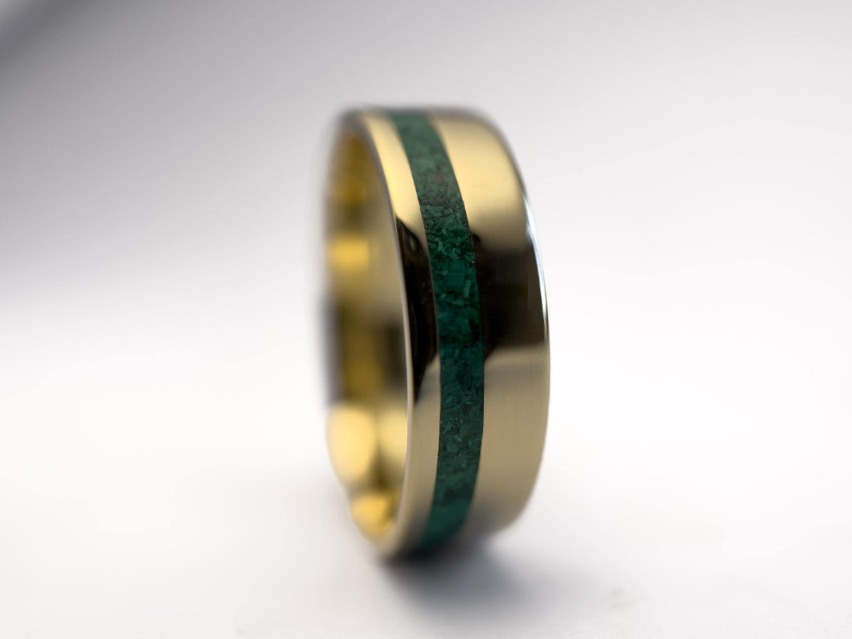 Gold Malachite Ring - Offset Inlay