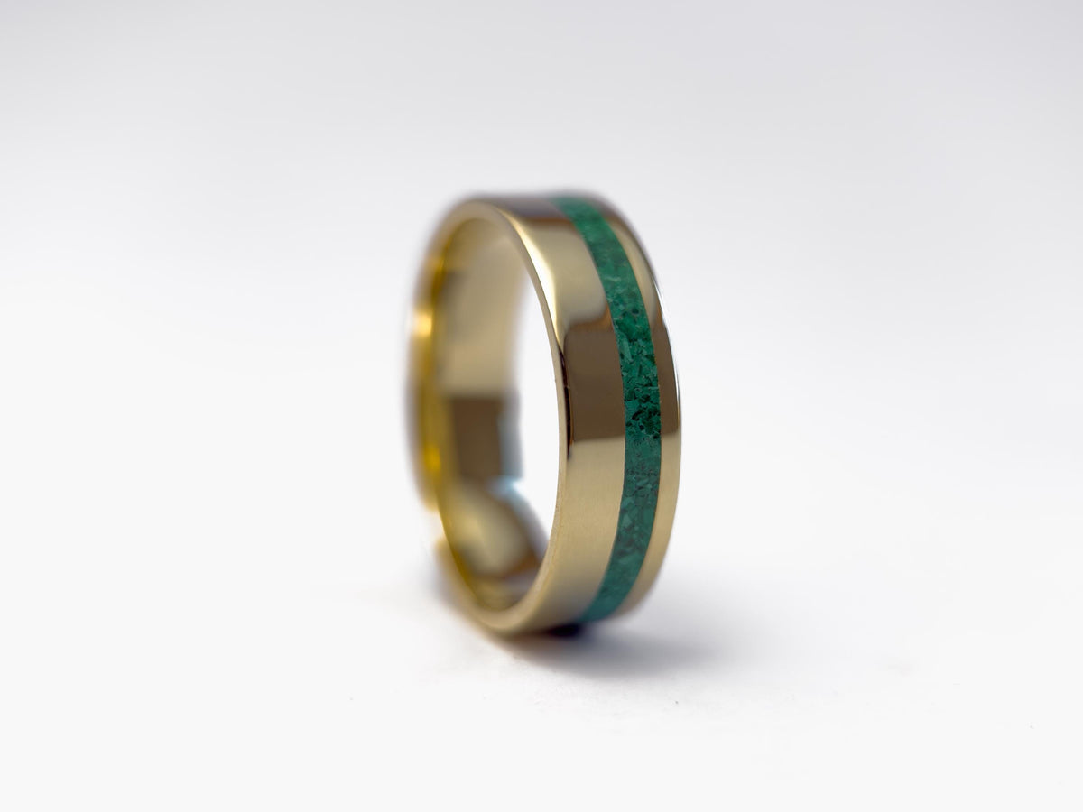 Gold Malachite Ring - Offset Inlay