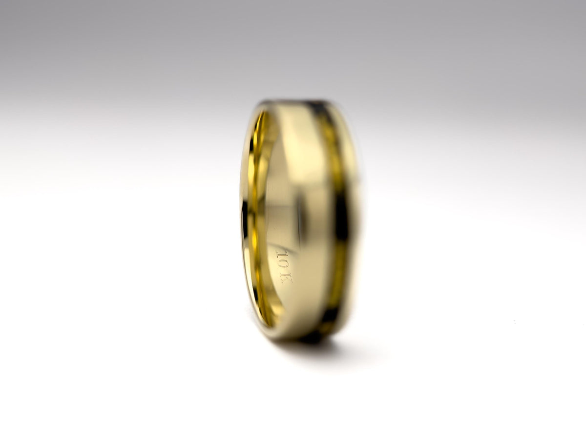 Gold Jet Ring - Offset Inlay and 22K Gold Leaves