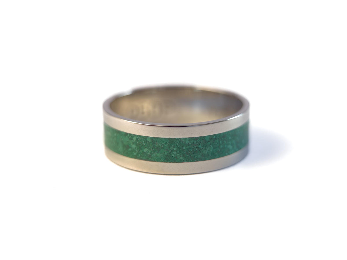 Platinum Malachite Ring - Centered Inlay