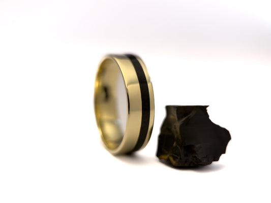 Gold Jet Ring - Offset Inlay