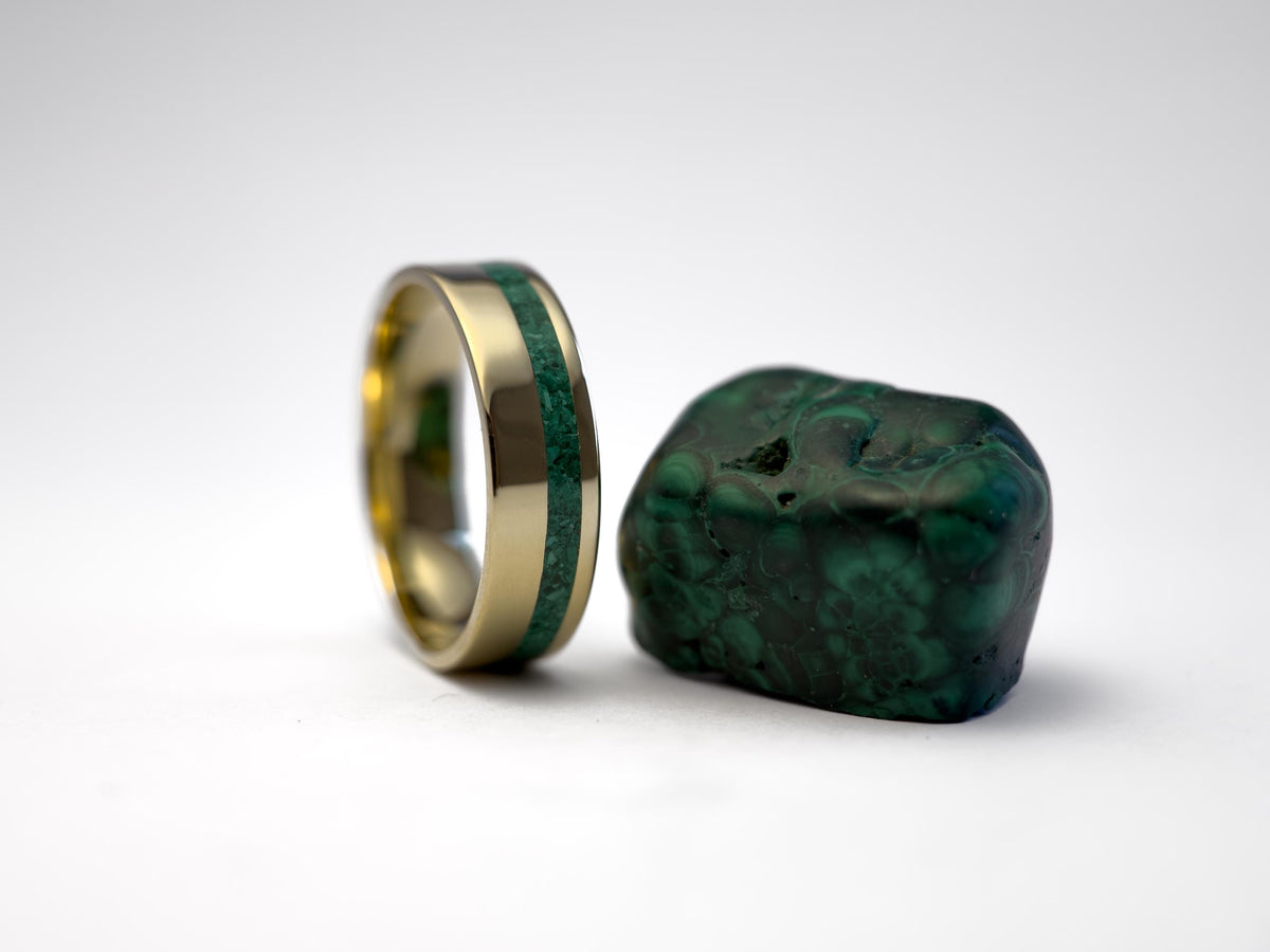 Gold Malachite Ring - Offset Inlay