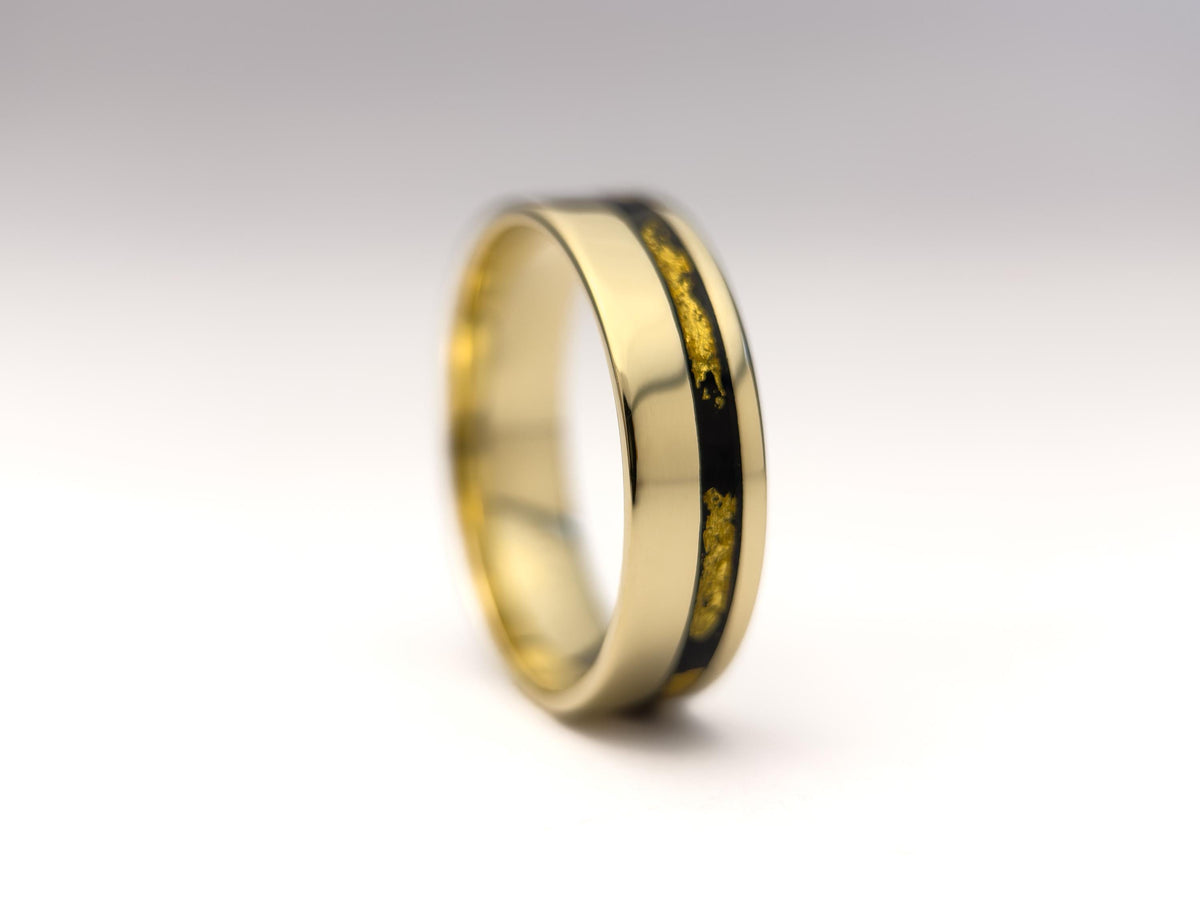 Gold Jet Ring - Offset Inlay and 22K Gold Leaves