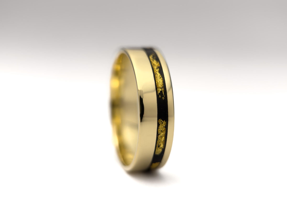 Gold Jet Ring - Offset Inlay and 22K Gold Leaves