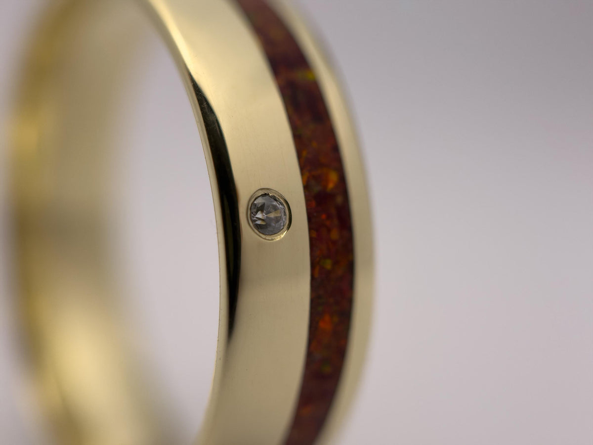 Gold Opal and Diamond Ring - Offset Inlay