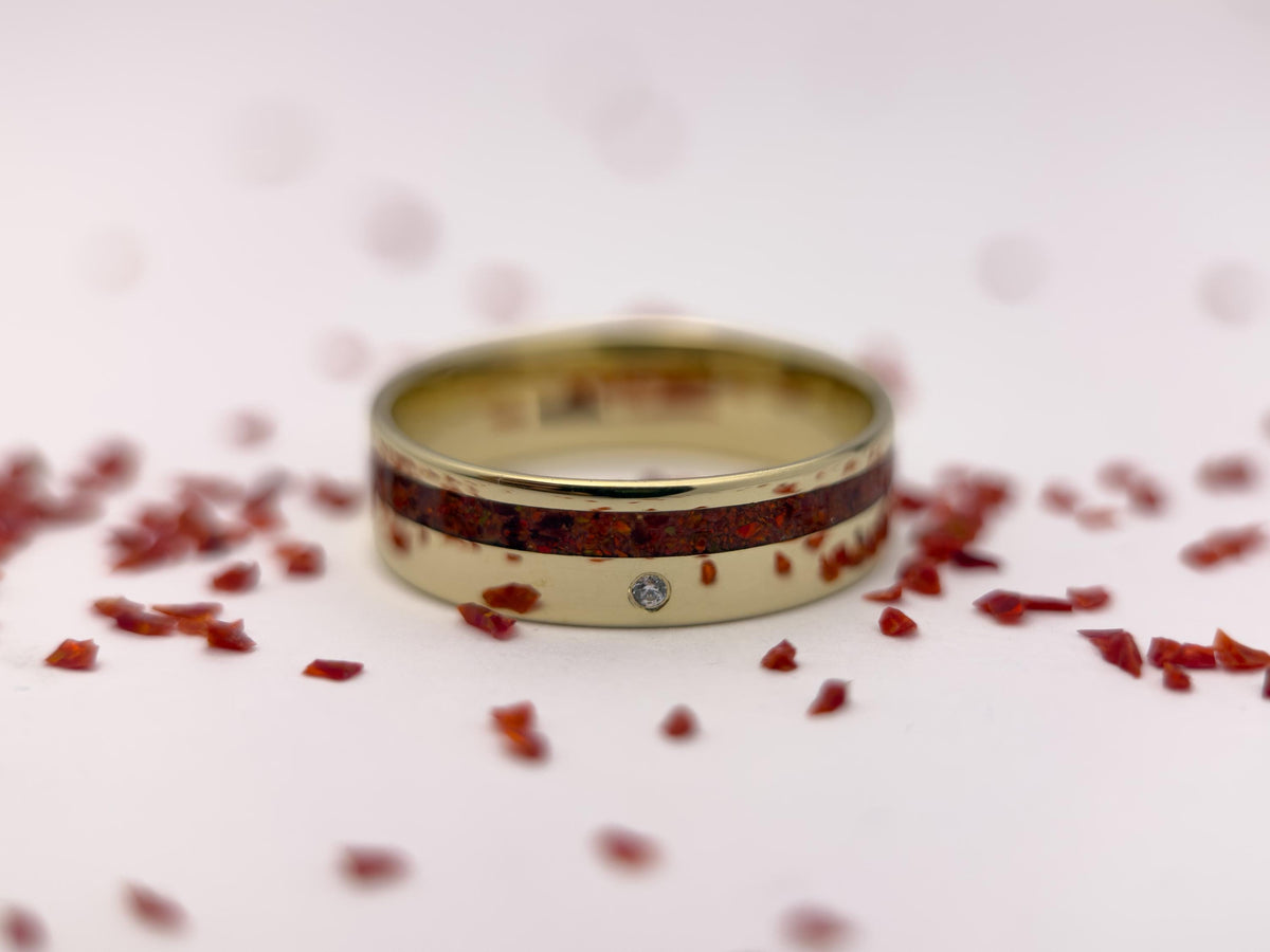 Gold Opal and Diamond Ring - Offset Inlay