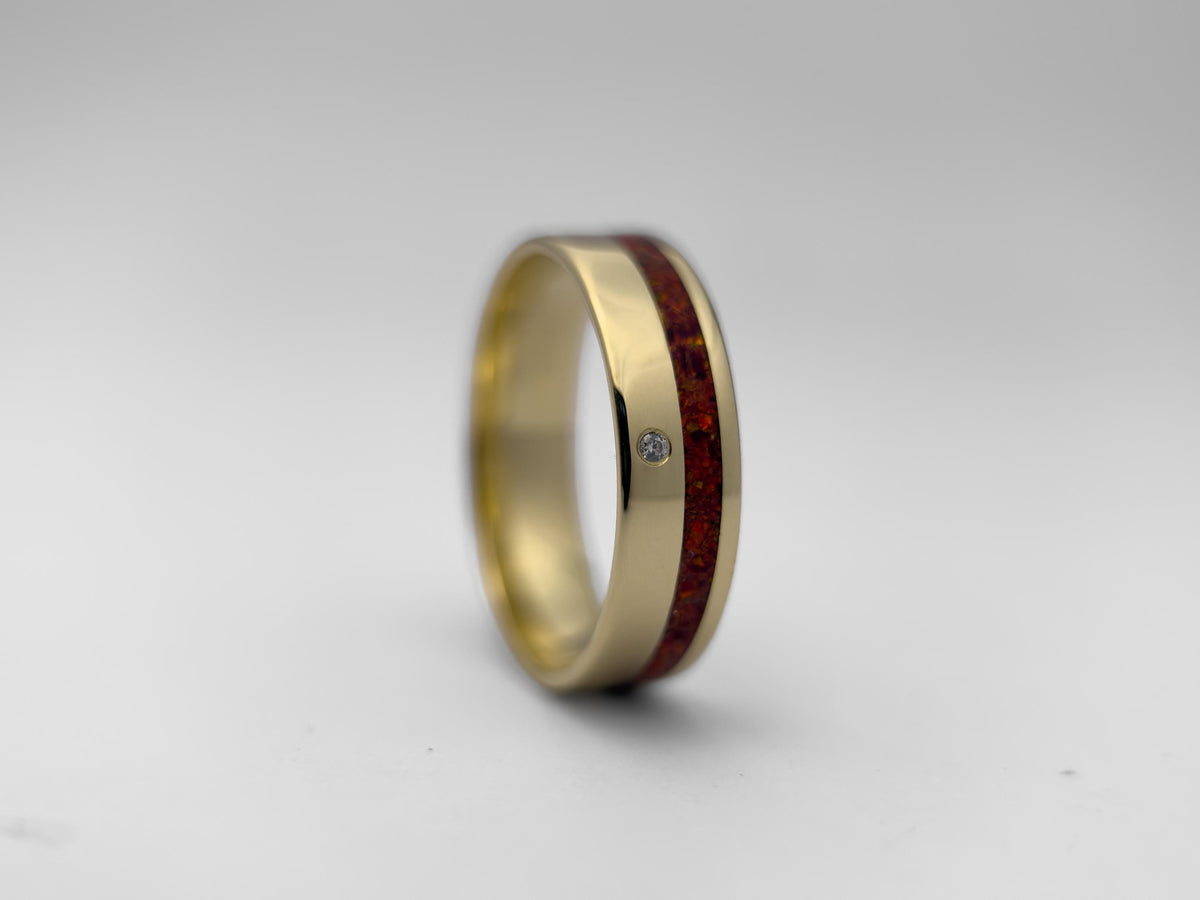 Gold Opal and Diamond Ring - Offset Inlay