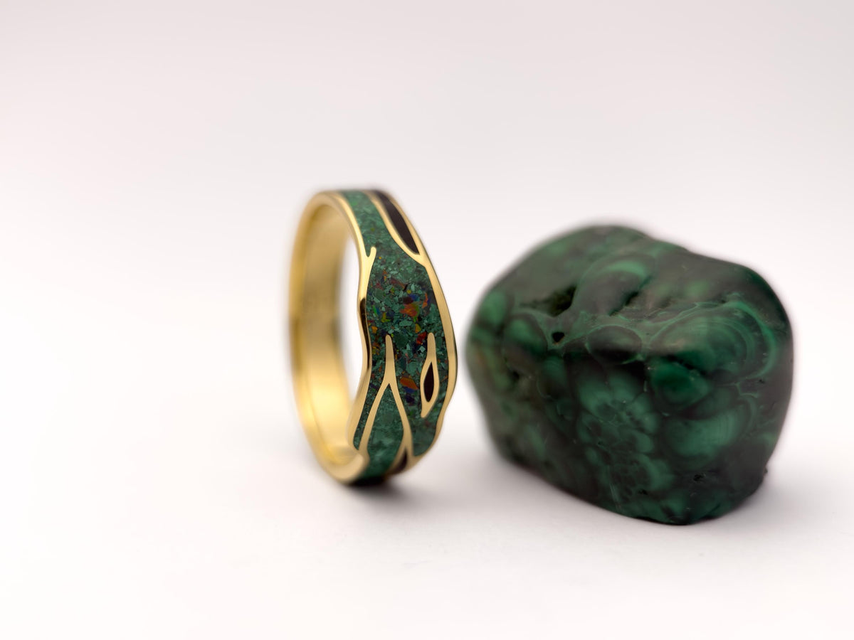 Green Ouroboros - Malachite & Opal & Jet