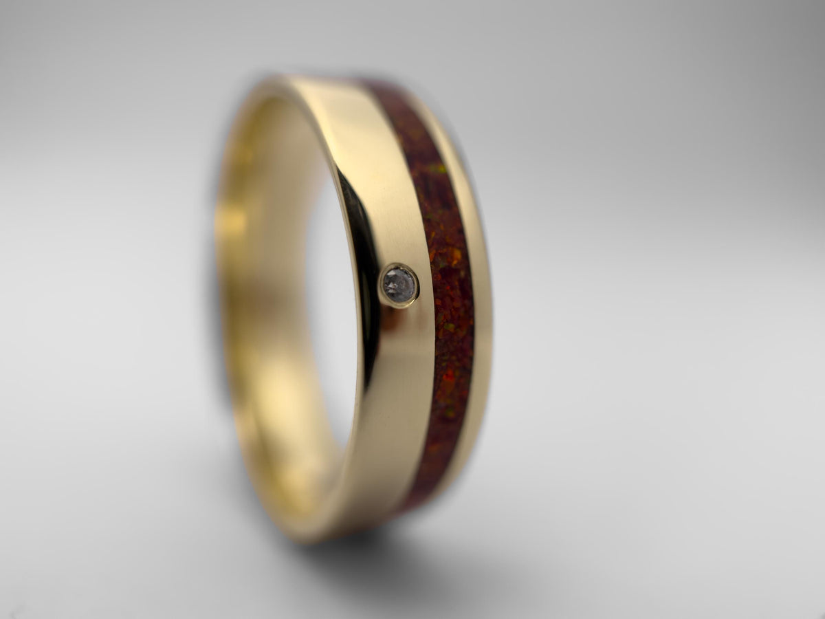 Gold Opal and Diamond Ring - Offset Inlay