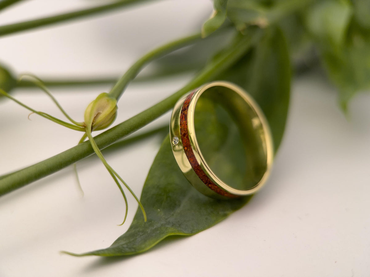Gold Opal and Diamond Ring - Offset Inlay