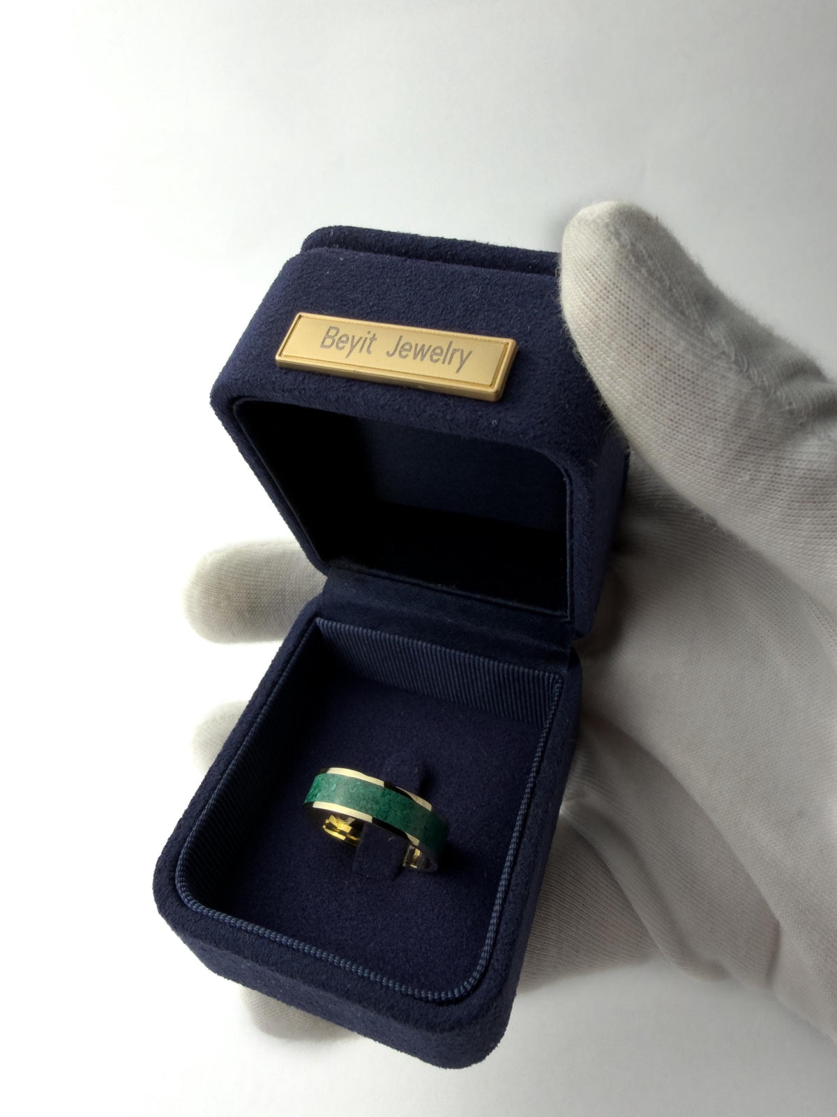Gold Malachite Ring - Wide Inlay