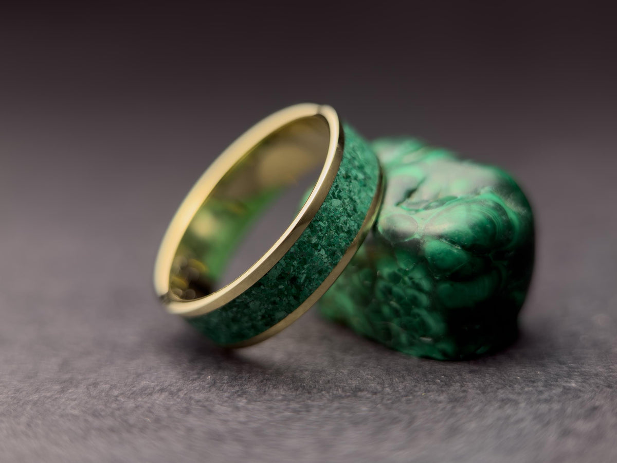 Gold Malachite Ring - Wide Inlay
